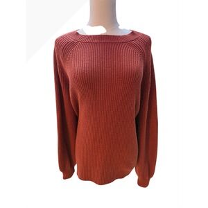 Jessica Simpson Mallory Sweater Womens XL Burnt Orange Shaker Rib Knit Boat Neck